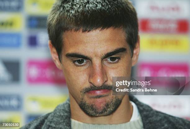 Sebastian Deisler looks on during the Bayern Munich press conference at Bayern's training ground Saebener Strasse on January 16, 2007 in Munich,...