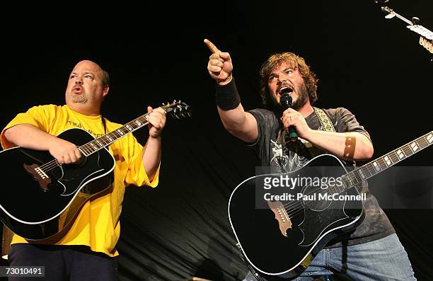 Kyle Gass and Jack Black of Tenacious D perform on stage at the Hordern Pavilion on January 16, 2007 in Sydney, Australia.
