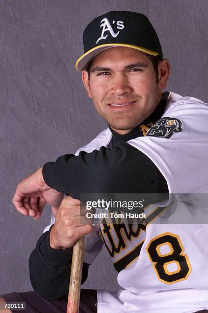 Johnny Damon of the Oakland Athletics poses for a photo during Media Day at the A's Papago Park training faclity in Phoenix, Arizona. DIGITAL IMAGE...