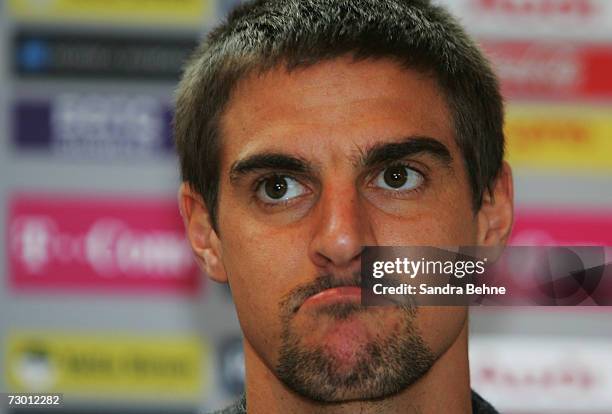 Sebastian Deisler looks on during the Bayern Munich press conference at Bayern's training ground Saebener Strasse on January 16, 2007 in Munich,...