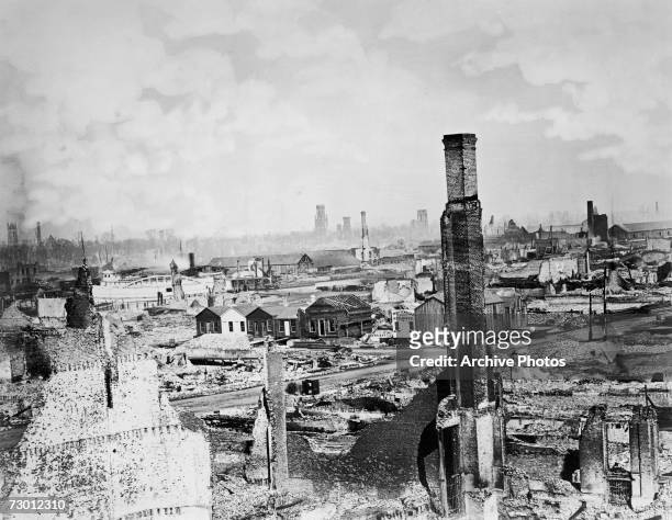 The aftermath of the Great Chicago Fire of 1871.