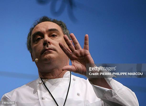 Spanish chef Ferran Adria gives a lecture during the four-day international gastronomic meeting, 'Madrid Fusion' in Madrid, 16 January 2007. After...