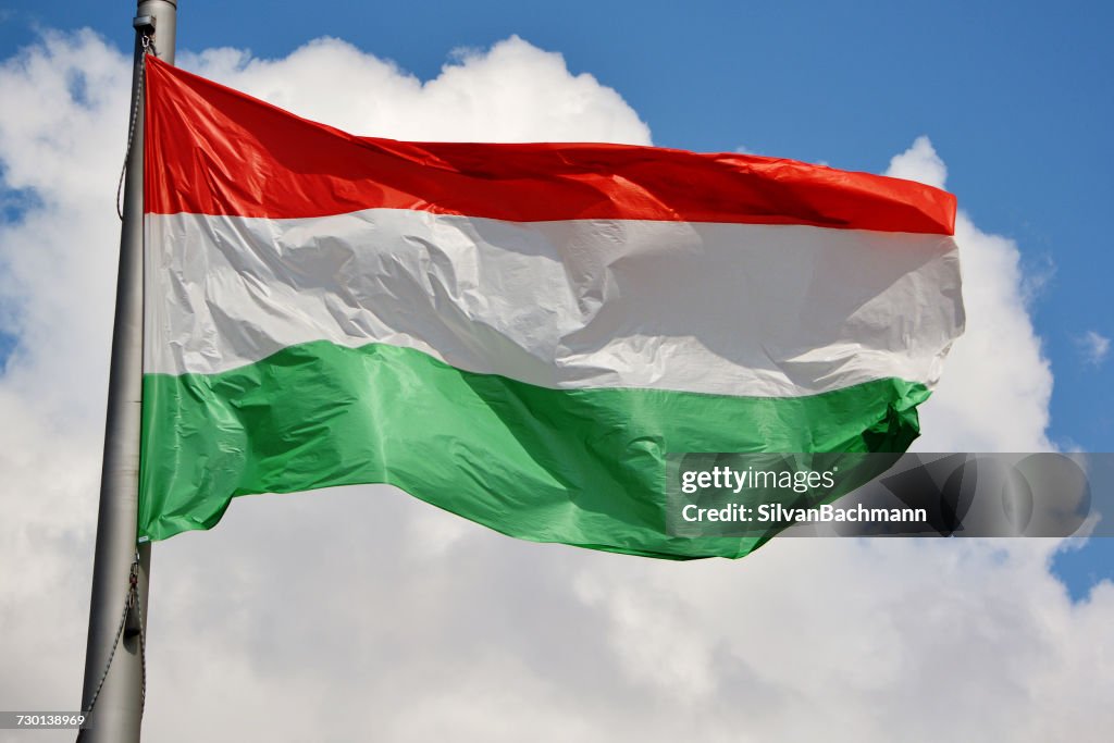 Hungarian Flag blowing in wind