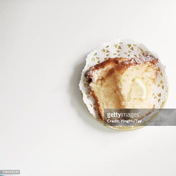 two slices of lemon cake on a plate - lemon slice stock pictures, royalty-free photos & images