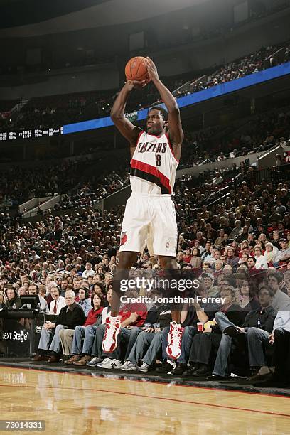 Martell Webster of the Portland Trail Blazers takes a jump shot against the New Orleans/Oklahoma City Hornets during the game on December 27, 2006 at...