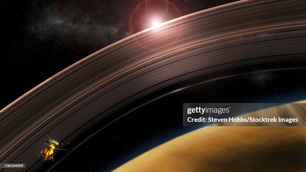 Cassini flies high risk orbits between Saturns rings and the planet itself.