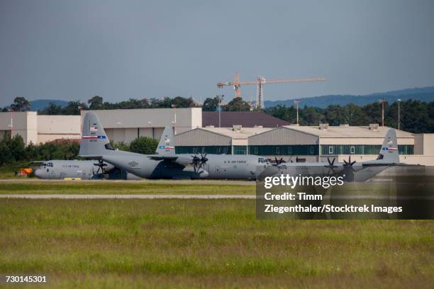 c-130j super hercules taxiing at ramstein air base, germany. - southwestern germany stock pictures, royalty-free photos & images