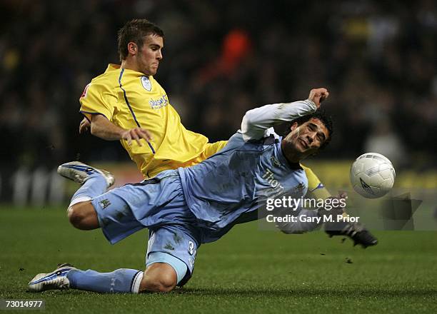 Bernardo Corradi of Manchester City and Tommy Spurr of Sheffield Wednesday in action during the FA Cup sponsored by E.ON Third Round Replay match...