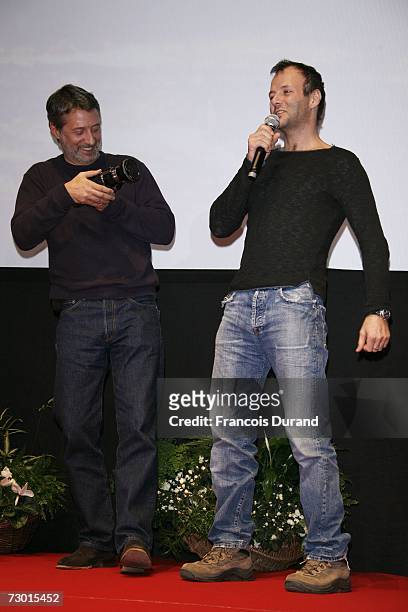 Antoine De Caunes shooting Pierre-Francois Martin-Laval during the opening night the 10th comedian film festival of L'Alpe d'Huez, on January 16,...