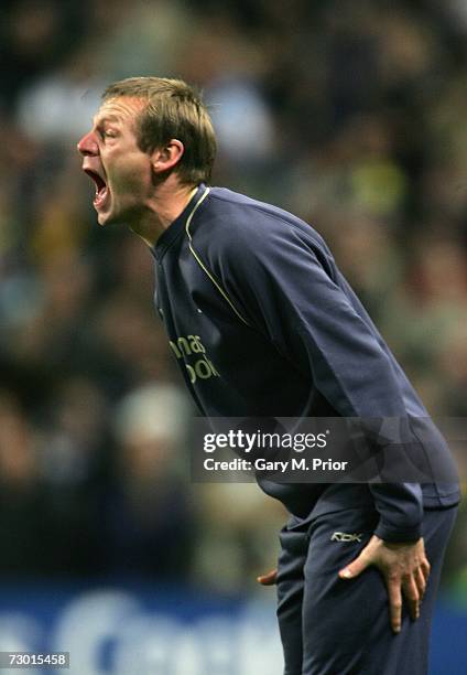 Manchester City manager Stuart Pearce shouts at his team during the FA Cup sponsored by E.ON Third Round Replay match between Manchester City and...