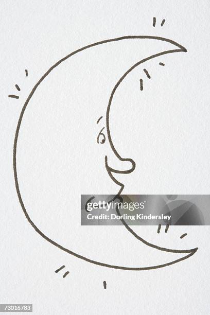 illustration, half moon with eyes, nose and mouth. - half moon stock illustrations