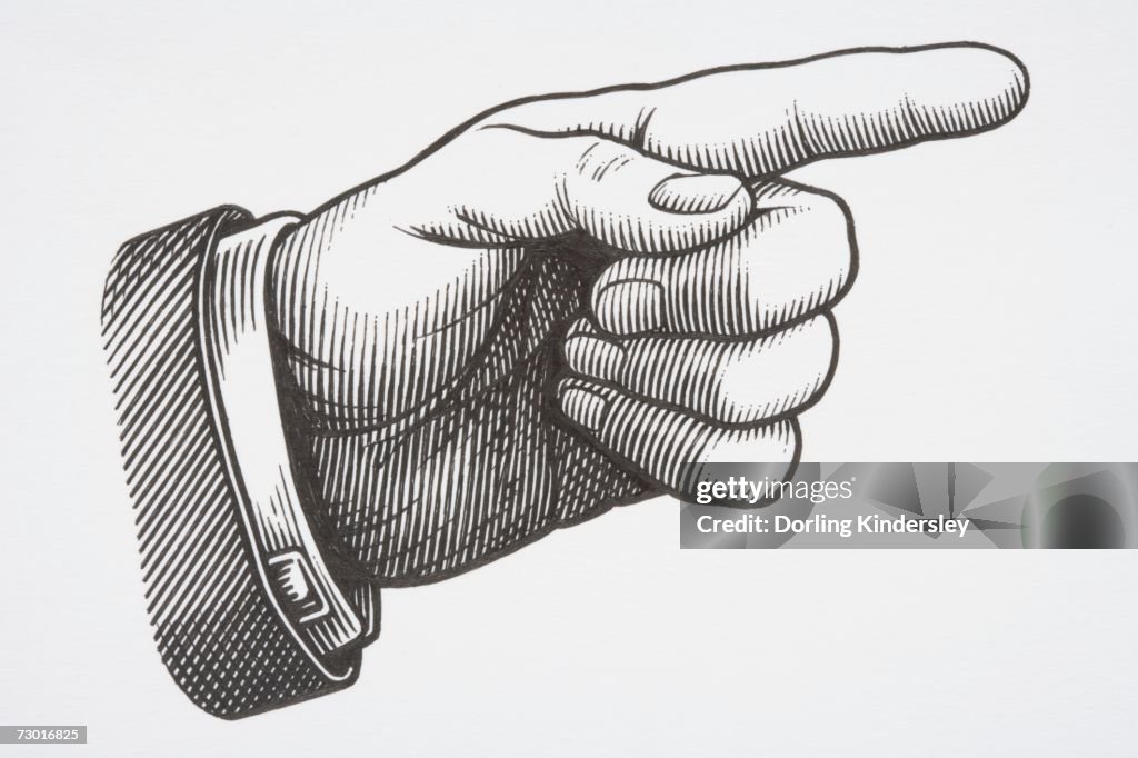 Illustration Mature Mans Left Hand Index Finger Pointing Other Fingers ...