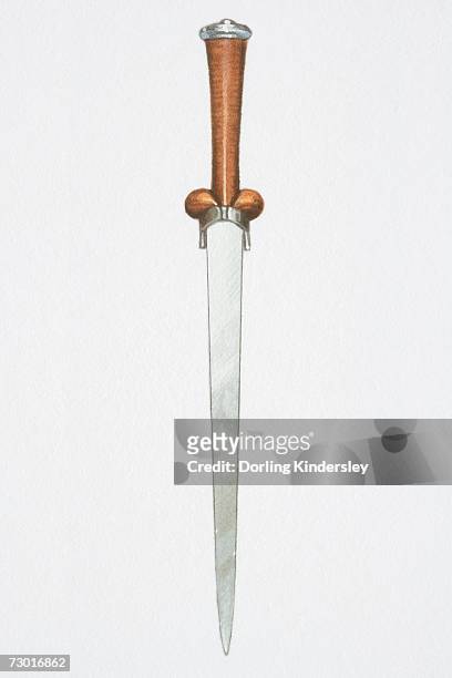 illustration, short sword with brown hilt. - stab stock illustrations