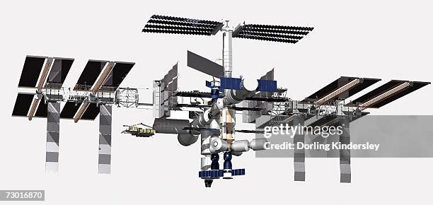 illustration, international space station spacecraft. - international space station stock-grafiken, -clipart, -cartoons und -symbole