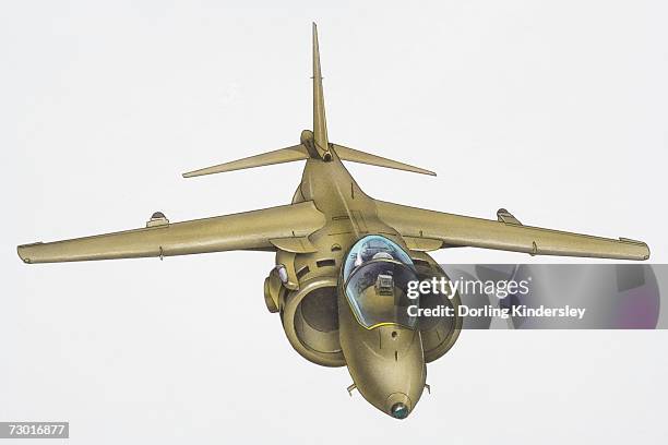 illustration, harrier jump jet, elevated front view. - vertical takeoff and landing stock illustrations