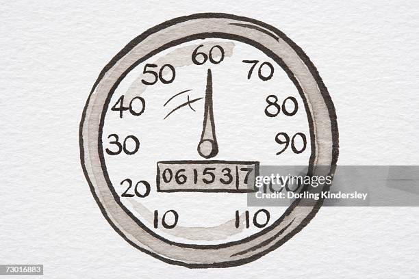 illustration, speedometer showing miles per hour and odometer showing miles travelled. - odometer stock illustrations