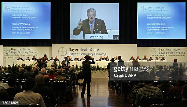 Werner Wenning, Chairman of the supervisory board of the newly forming Bayer Schering Pharma AG speaks 17 January 2007 at an extraordinary general...
