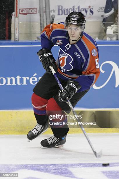 Keaton Ellerby of Team Burns-Bergeron skates during the 3 on 3 portion of the 2007 Home Hardware CHL/NHL Top Prospects Skills Competition at Colisee...