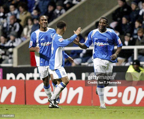 Birmingham City players celebrate with Bruno N'Gotty after he scored the third goal for Birmingham during the FA Cup sponsored by E.ON Third Round...