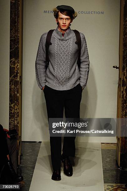 Model walks down the catwalk during the Daks fashion show as part of Milan Fashion Week Autumn/Winter 2007 on January 15, 2007 in Milan, Italy.