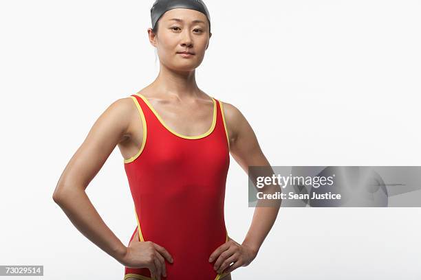 woman in swimming suit, portrait - one piece swimsuit stock pictures, royalty-free photos & images