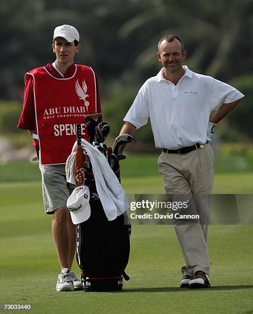 Jamie Spence of England waits to hit his second shot to the 9th hole during the first round of the 2007 Abu Dhabi Golf Championship at the Abu Dhabi...