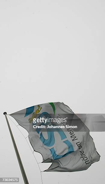 Flag featuring the logo of the Christian Social Union , Bavaria's conservative Party, flies outside of CSU-headquarters, January 18, 2007 in Munich,...