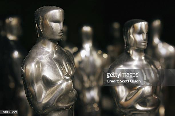 Oscar Statuettes sit on a shelf before being polished at R.S. Owens & Company January 18, 2007 in Chicago, Illinois. R.S. Owens manufactures the...