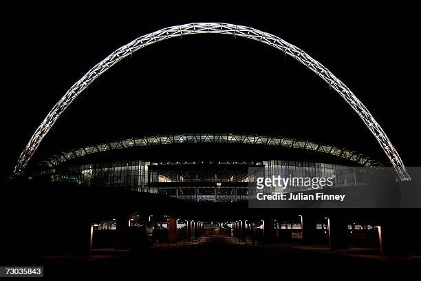 General view of Wembley Stadium at night on January 17, 2007 in London, England.
