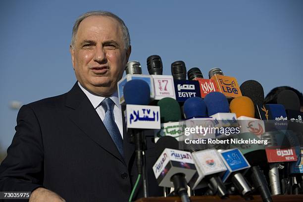 Ahmad Chalabi speaks during a press conference at the Ministry of De-Baathification inside the Green Zone January 17, 2007 in Baghdad, Iraq. Chalabi,...