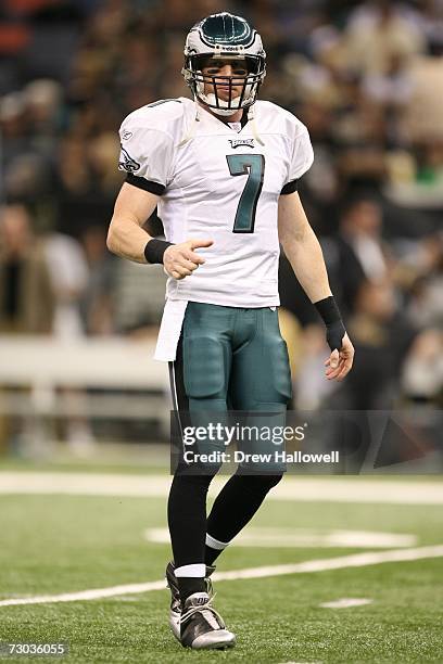 Quarterback Jeff Garcia of the Philadelphia Eagles walks across the field during the game against the New Orleans Saints on January 13, 2007 at the...