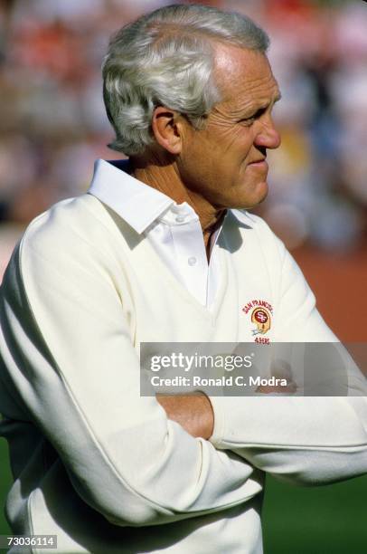 Head Coach Bill Walsh of the San Francisco 49ers during a game against theTampa Bay Buccaneers on November 18, l984 in san Francisco, California.