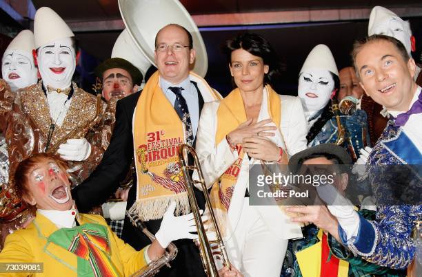 Princess Stephanie of Monaco and Prince Albert of Monaco pose as they arrive to attend the 31th International Circus Festival of Monte Carlo on...