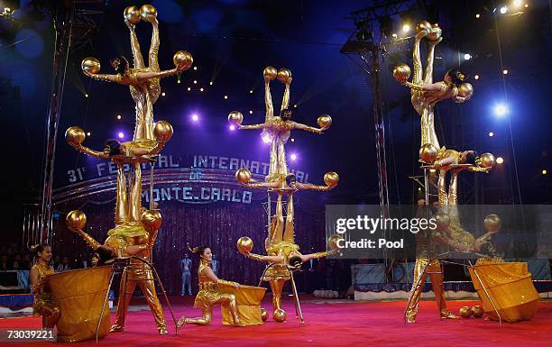 The Guangzhou Acrobatic Troupe performs at the 31th International Circus Festival of Monte-Carlo on January 18, 2007 in Monaco.