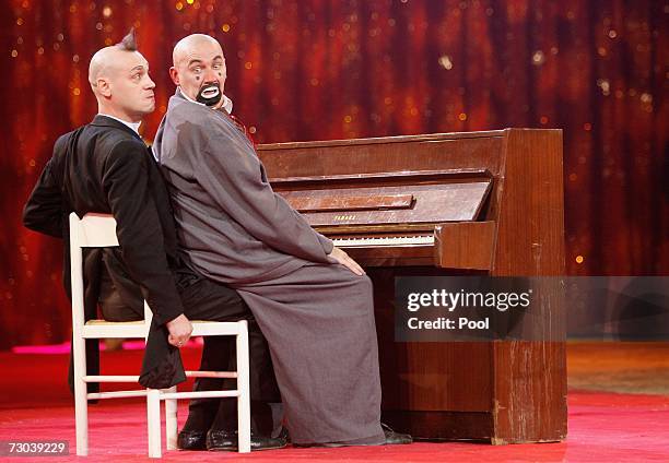 Clown troupe Mikos performs at the 31th International Circus Festival of Monte-Carlo on January 18, 2007 in Monaco.