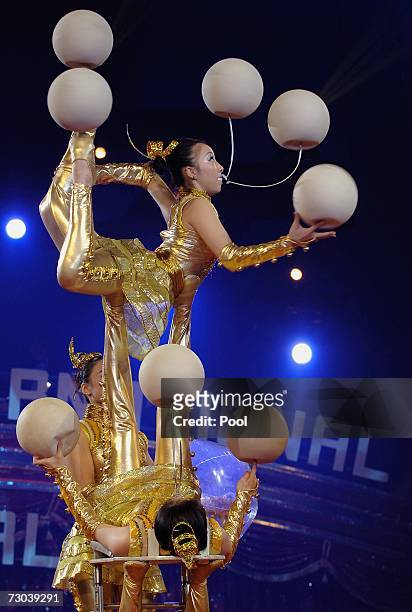 The Guangzhou acrobatic troupe performs at the 31th International Circus Festival of Monte-Carlo on January 18, 2007 in Monaco.