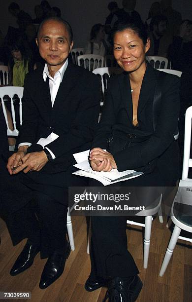 Jimmy Choo and guest attend the London College of Fashion's Design and Technology MA Show, at the Royal Academy of Arts on January 18, 2007 in...