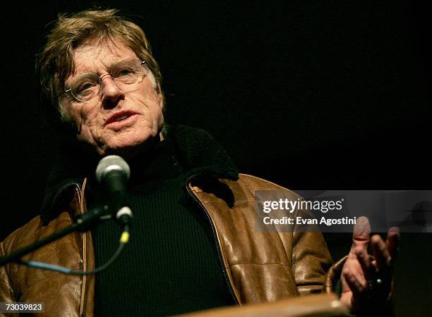Sundance festival founder Robert Redford speaks during the opening night premiere of "Chicago 10" held at the Eccles Theater during the 2007 Sundance...