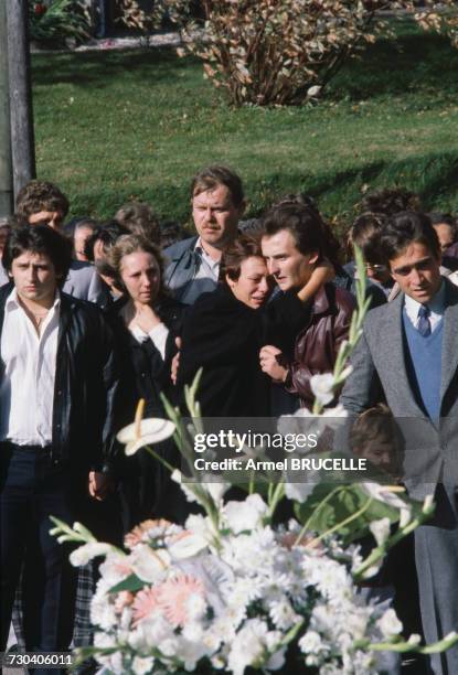 The funeral of murdered four year-old boy Grégory Villemin takes place in Lepanges Sur Vologne, Vosges, France, 19th October 1984. Behind the coffin...