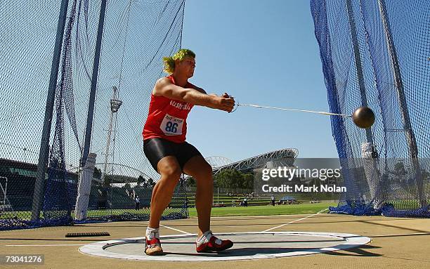 Matt Stopel of Australia in action in the Hammer throw during the Athletics of the Australian Youth Olympic Festival at the Sydney Olympic Park...