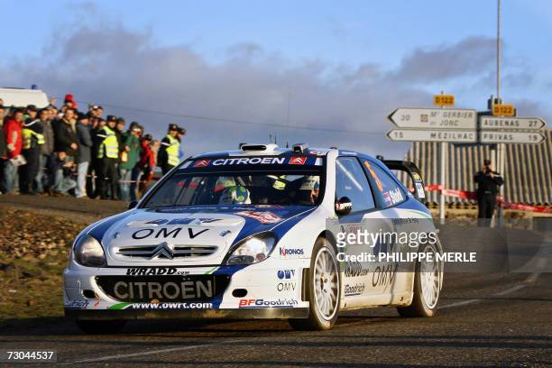 Saint-Julien-du-Gua, FRANCE: Austrian driver Manfred Stohl steers his Citroen Xsara WRC during the third stage of the the Monte-Carlo Rally 75th...
