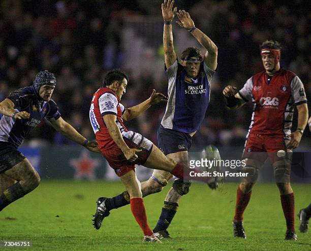 Gloucester fly half Willie Walker clears his lines during the Heineken Cup Pool 2 match between Gloucester and Leinster at Kingsholm on January 19,...