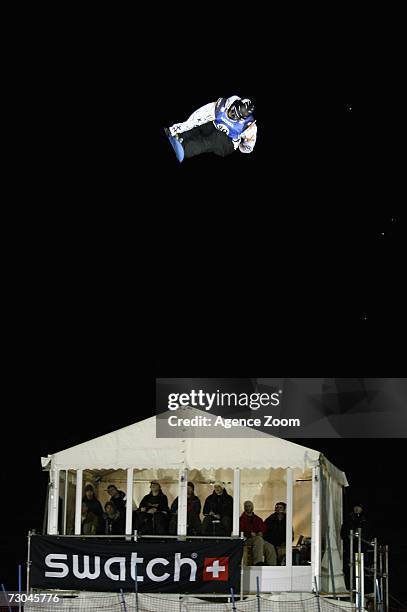 Mathieu Crepel from France competes taking 1st place during the FIS Snowboard World Championships Men's Big Air on January 19, 2007 in Arosa,...