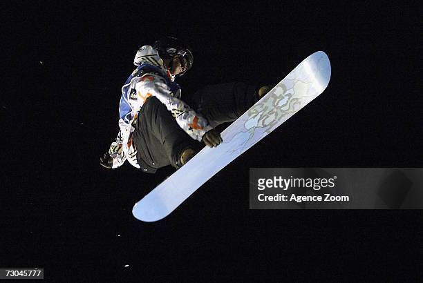Mathieu Crepel from France competes taking 1st place during the FIS Snowboard World Championships Men's Big Air on January 19, 2007 in Arosa,...