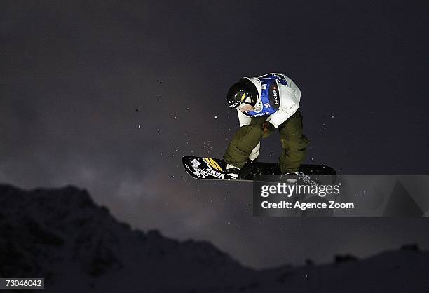 Janne Korpi of Finland competes taking 3rd place during the FIS Snowboard World Championships Men's Big Air on January 19, 2007 in Arosa, Switzerland.
