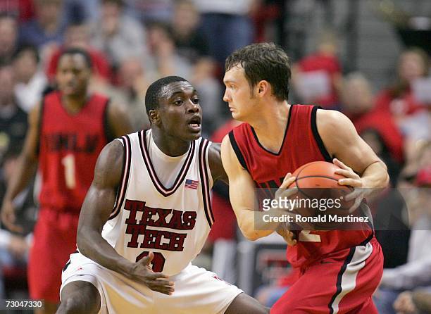 Martin Zeno of the Texas Tech Red Raiders guards Kevin Kruger of the UNLV Rebels at United Spirit Arena on December 28, 2006 in Lubbock, Texas.