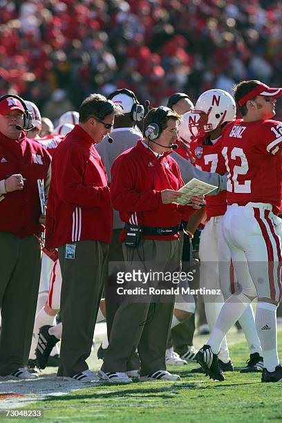 Head coach Bill Callahan of the Nebraska Cornhuskers watches the action on the field during the AT&T Cotton Bowl Classic against the Auburn Tigers on...