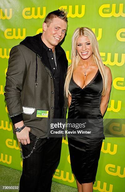 Personalities Mike Mizanin and Ashley Massaro arrive to The CW Network Winter TCA Party at the Ritz-Carlton Huntington Hotel on January 19, 2007 in...