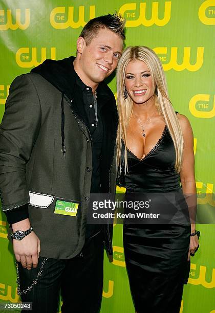 Personalities Mike Mizanin and Ashley Massaro arrive to The CW Network Winter TCA Party at the Ritz-Carlton Huntington Hotel on January 19, 2007 in...