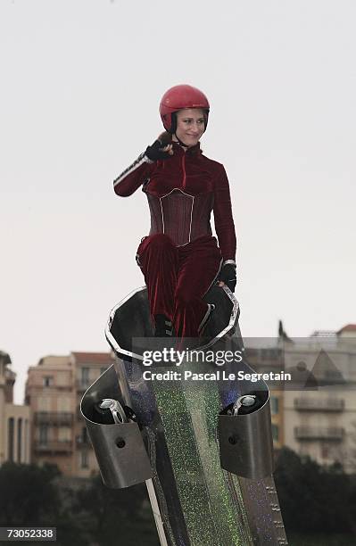 The Cannon Woman,' Robin Valencia, performs an acrobatic act during the Street Circus Parade during the 31th International Circus Festival of...